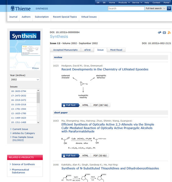 Thieme Chemisty and Pharma E-Journal Backfiles