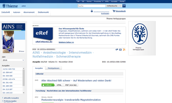 Thieme E-Journals für die Medizin und Wissenschaft